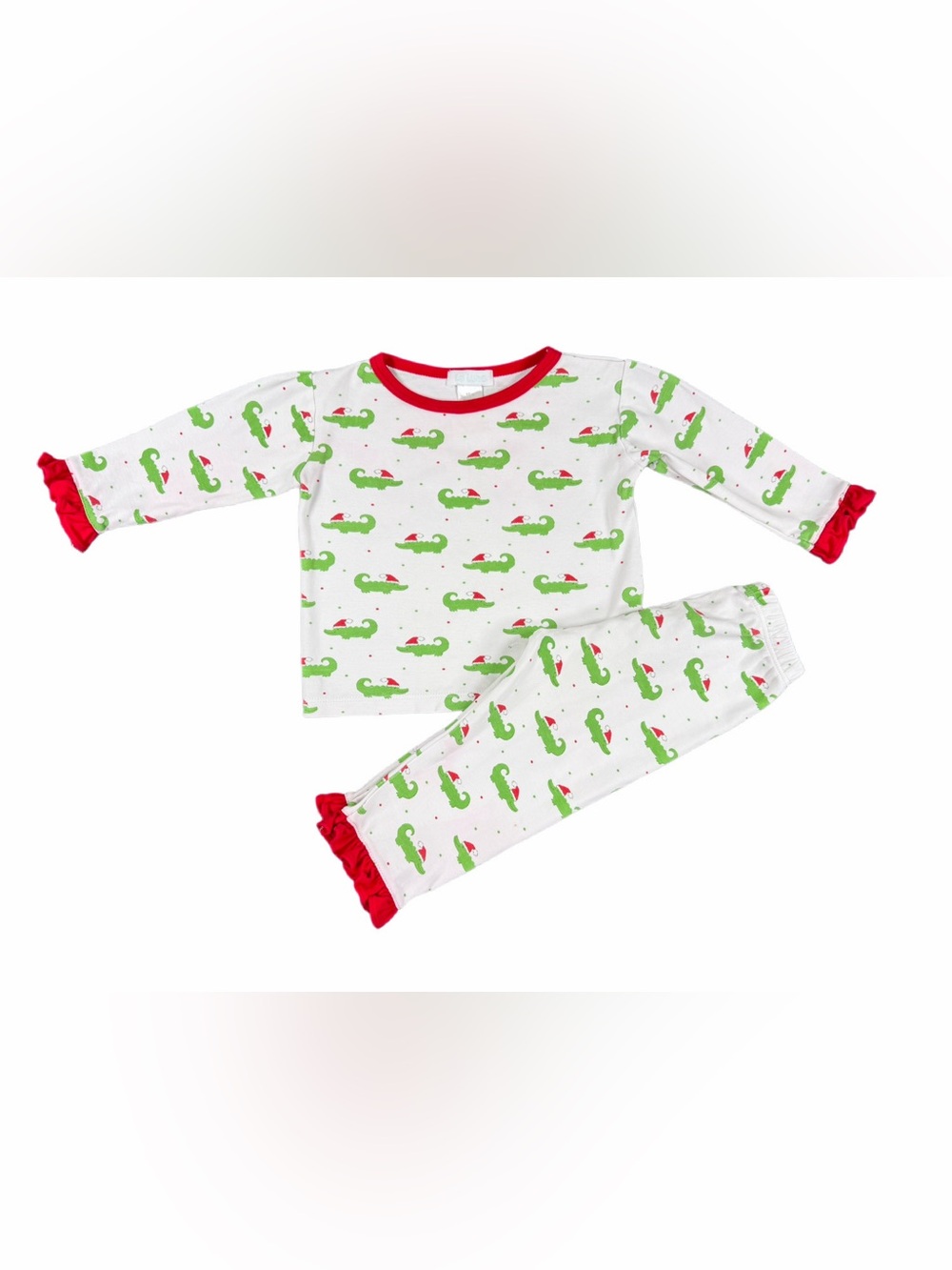 LA LUNA Gator Santa Christmas Ruffle Pima Pajama Set - 18M